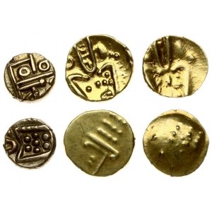 India Cochin 1 Fanam (1795-1850) Averse: Sun and moon above dots. Reverse:  Conch shell. Edge Plain. Gold. 1.05g...