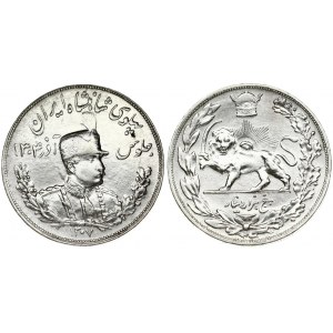 Iran 5000 Dinars 1308/1929. Averse: Uniformed bust 3/4 right within divides date of Ascession in SH1308. Reverse...