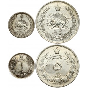 Iran 1 Rial 1311/1933 & 5 Rials 1311/1933 Averse: Value within crowned wreath. Reverse...