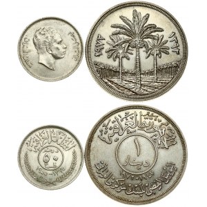 Iraq 50 Fils 1955 & Iraq 1 Dinar 1972 25th Anniversary of Central Bank. Averse: Head right. Reverse...