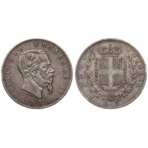 Italy 5 Lire 1876 R Vittorio Emanuele II(1861-1878). Averse: Head right. Reverse: Crowned shield within wreath. Silver...