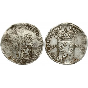 Netherlands HOLLAND 1 Silver Ducat 1672 Averse: Standing armored Knight with crowned shield of Holland at feet...