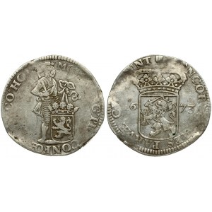 Netherlands HOLLAND 1 Silver Ducat 1673 Averse: Standing armored Knight with crowned shield of Holland at feet...