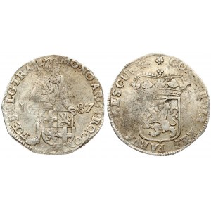 Netherlands UTRECHT 1 Silver Ducat 1687 Averse: Standing armored Knight with crowned shield of Holland at feet...