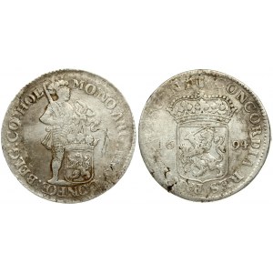 Netherlands HOLLAND 1 Silver Ducat 1694 Averse: Standing armored Knight with crowned shield of Holland at feet...