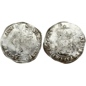 Netherlands OVERIJSSEL 1 Silver Ducat 1695 Averse: Standing armored knight with crowned shield of Overyssel at feet...