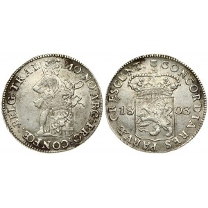 Netherlands UTRECHT 1 Silver Ducat 1803 Averse: Standing armored knight; crowned shield by legs. Averse Legend: MO:NO...