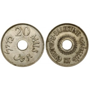 Palestine 20 Mils 1927 Averse: Wreath around center hole with dates below; with inscription PALESTINE in English...