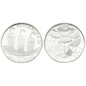 San Marino 10 Euro 2002R Welcome Euro. Averse: Three ostrich feathers and towers. Reverse: Infant sleeping in flower...