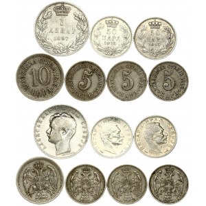 Serbia 5 - 50 Para & 1 Dinar (1897-1915). Averse: Crowned double-headed eagle; Head left; Head right. Reverse: Value...