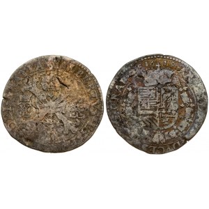 Spanish Netherlands BRABANT 1/2 Patagon 1619 Antwerp. Albert & Isabella (1612-1621). Averse:  St. Andrew's cross...