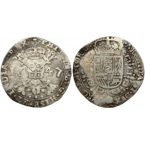 Spanish Netherlands TOURNAI 1 Patagon 1647 Philip IV(1621-1665). Averse: Date divided by St. Andrew's cross...