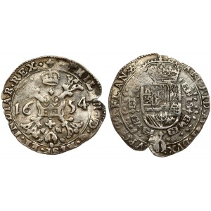 Spanish Netherlands FLANDERS 1/4 Patagon 1654 Philip IV(1621-1665). Averse: St. Andrew's cross; crown above...