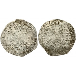 Spanish Netherlands FLANDERS 1 Patagon 1671 Charles II(1665-1700). Averse: St. Andrew's cross; crown above...