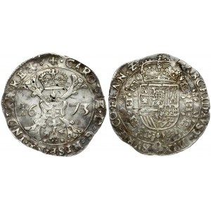 Spanish Netherlands FLANDERS 1 Patagon 1673 Charles II(1665-1700). Averse: St. Andrew's cross; crown above...