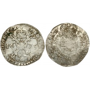 Spanish Netherlands BRABANT 1 Patagon 1673 Brussels. Charles II(1665-1700). Averse: St. Andrew's cross; crown above...