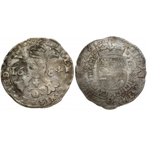 Spanish Netherlands BRABANT 1 Patagon 1684 Antwerp. Charles II (1665-1700). Averse...