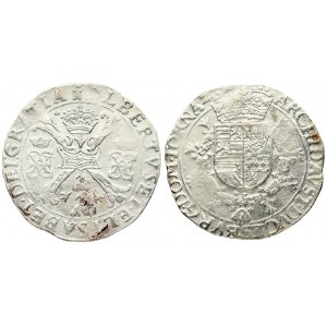 Spanish Netherlands TOURNAI 1 Patagon (1612-21). Albert & Isabella (1612-1621). Averse: St. Andrew's cross; crown above...