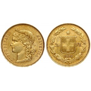 Switzerland 20 Francs 1895 B Averse: Crowned head left. Averse Legend: CONFOEDERATIO HELVETICA. Reverse...