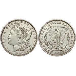 USA 1 Dollar 1921 'Morgan Dollar' D Denver. Averse: Liberty head; facing left. Lettering: E·PLURIBUS·UNUM LIBERTY...