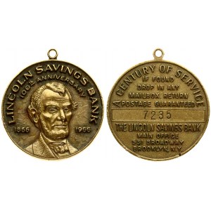 USA Medal (1966) Lincoln Savings Bank 100-th Anniversary 1866-1966. Century of Service if Found Drop in Any Mailbox...