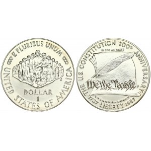 USA 1 Dollar 1987 200th Anniversary of the Constitution. Averse: Sheets of parchment and a quill pen...