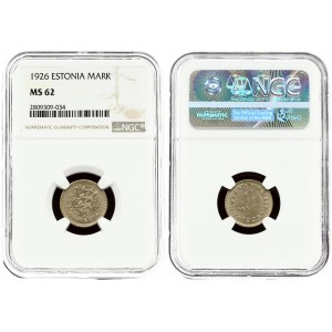 Estonia 1 Mark 1926 Averse: National arms within wreath. Reverse: Denomination. Edge Description: Milled. Nickel-Bronze...