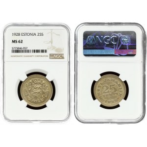 Estonia 25 Senti 1928 Averse: National arms wreath surrounds. Reverse: Denomination above date. Nickel-Bronze. KM 9...