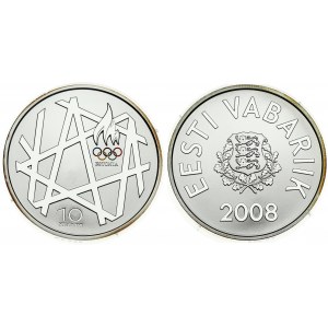 Estonia 10 Krooni 2008 Olympics. Averse: Arms. Reverse: Torch and geometric patterns. Silver. KM 48. With Box ...
