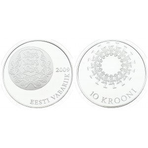 Estonia 10 Krooni 2009 Song and Dance Festival. Averse: National Arms. Reverse: Circle of dancers. Silver. KM 51...