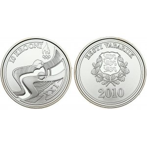 Estonia 10 Krooni 2010 Vancouver Winter Olympics. Averse: National arms within wreath; date below. Reverse...