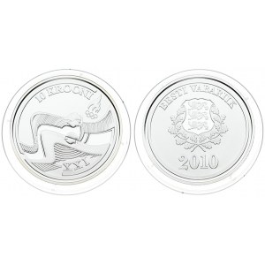 Estonia 10 Krooni 2010 Vancouver Winter Olympics. Averse: National arms within wreath date below. Reverse...