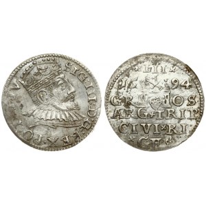 Latvia 3 Groszy 1594 Riga Sigismund III Vasa(1587-1632). Averse: Crowned bust right. Reverse...