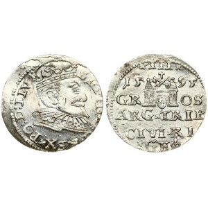 Latvia 3 Groszy 1595 Riga Sigismund III Vasa(1587-1632). Averse: Crowned bust right. Reverse...
