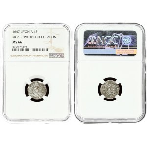 Latvia Livonia 1 Solidus 1647 Riga Christina (1632-1654). SWEDISH OCCUPATION. Averse...