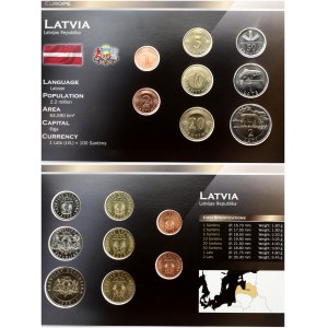 Latvia 3.88 Lati Plastefolder 1-50 Santimu & 1-2 Lati 1999-2009. Latvia coins set 2014 with Plastic perfect...