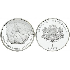 Latvia 1 Lats 2002 Olympics 2004 Averse: Arms with supporters. Reverse: Ancient wrestlers. Edge Lettering...