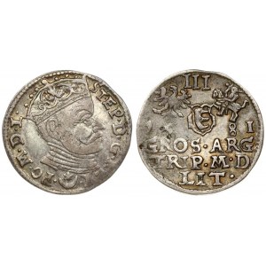 Lithuania 3 Groszy 1581 Vilnius. Stephen Bathory(1576–1586). Averse: Crowned bust right. Reverse: Value; divided date...
