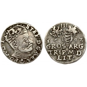 Lithuania 3 Groszy 1582 Vilnius. Stephen Bathory(1576–1586). Averse: Crowned bust right. Reverse: Value; divided date...