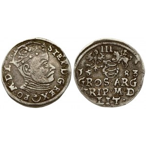 Lithuania 3 Groszy 1583 Vilnius. Stephen Bathory(1576–1586). Averse: Crowned bust right. Reverse: Value; divided date...