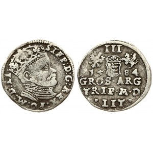 Lithuania 3 Groszy 1584 Vilnius. Stephen Bathory(1576–1586). Averse: Crowned bust right. Reverse: Value; divided date...