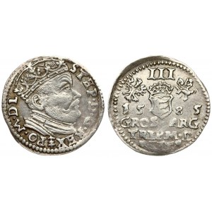 Lithuania 3 Groszy 1585 Vilnius. Stephen Bathory(1576–1586). Averse: Crowned bust right. Reverse: Value; divided date...