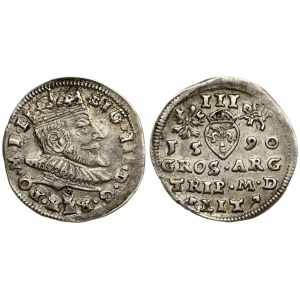 Lithuania 3 Groszy 1590 Vilnius. Sigismund III Vasa (1587-1632) Averse: Crowned bust right. Reverse: Value...