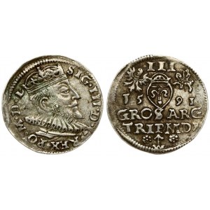 Lithuania 3 Groszy 1591 Vilnius. Sigismund III Vasa (1587-1632) Averse: Crowned bust right. Reverse: Value...