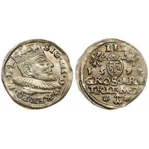 Lithuania 3 Groszy 1592 Vilnius. Sigismund III Vasa (1587-1632) Averse: Crowned bust right. Reverse: Value...