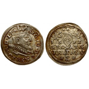 Lithuania 3 Groszy 1592 Vilnius. Sigismund III Vasa (1587-1632) Averse: Crowned bust right. Reverse: Value...