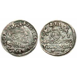 Lithuania 3 Groszy 1593 Vilnius. Sigismund III Vasa (1587-1632) Averse: Crowned bust right. Reverse: Value...