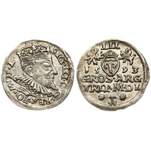 Lithuania 3 Groszy 1593 Vilnius. Sigismund III Vasa (1587-1632) Averse: Crowned bust right. Reverse: Value...