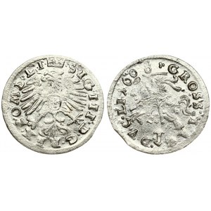 Lithuania 1 Grosz 1608 Vilnius. Sigismund III Vasa (1587-1632). Averse: Crowned bust of Sigismund III right. Reverse...