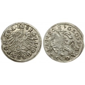 Lithuania 1 Grosz 1608 Vilnius. Sigismund III Vasa (1587-1632). Averse: Crowned bust of Sigismund III right. Reverse...